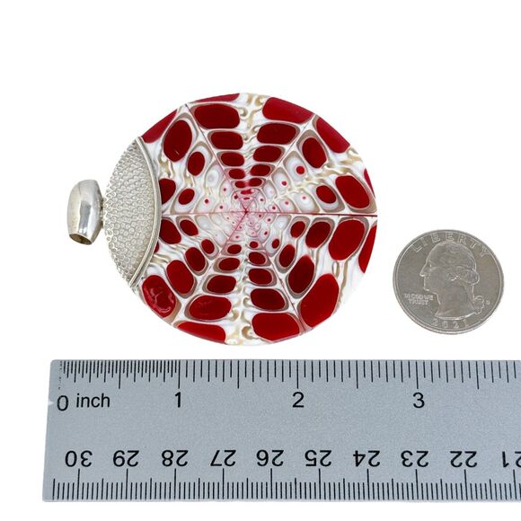 Vintage Sterling Silver 925 6cm Red Spider Shell and Resin Pendant - Picture 7 of 7